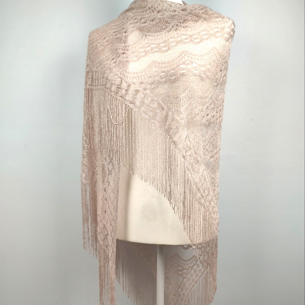 INC Women's Knit Fringe Shawl Triangle Blush Wrap
